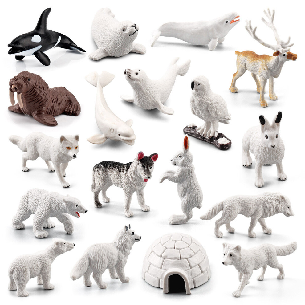 18PCS Winter Animal Simulation Animal Arctic Beluga Seal Husky Children Model Mini Decoration Toy