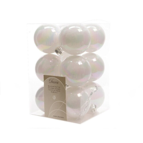 12 White Iridescent Christmas Baubles Shatterproof Tree Decor 6cm Iris