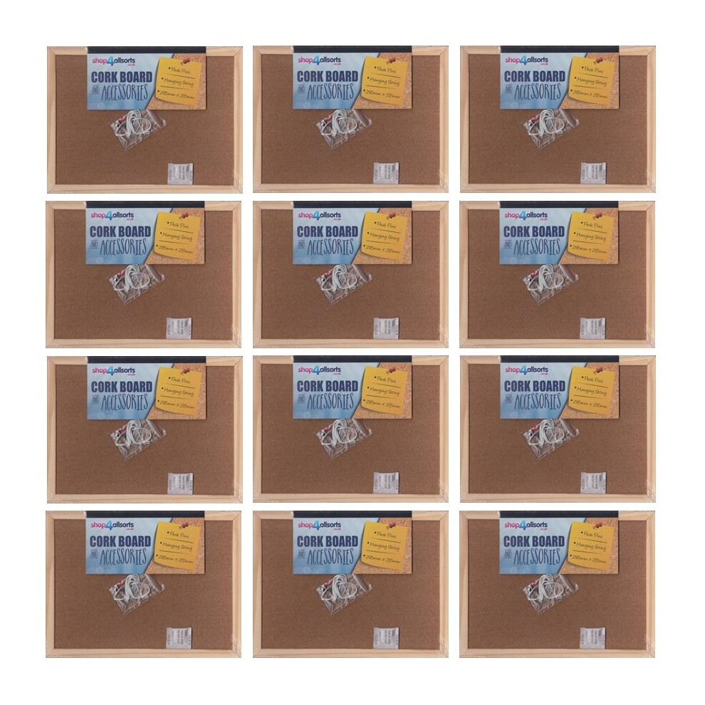 12 x Small Cork Board With Accessories Wall Hanging 28.5cm x 21.5cm
