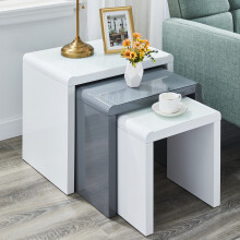 (Grey+White+White) 3PCS Nested Coffee Table Set High gloss Sofa Side