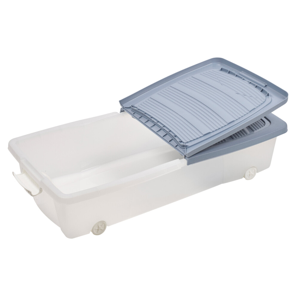 (2 x Small (40 Litre), Light Blue) 2 x 40 or 55 L Under Bed Storage Box Wheels Lids