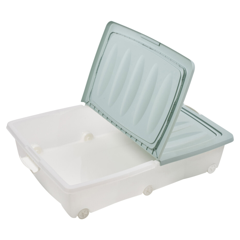 (2 x Large (55 Litre), Teal) 2 x 40 or 55 L Under Bed Storage Box Wheels Lids