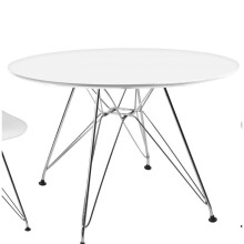 Bianca Round Wooden Dining Table in Matt White With Steel Chrome Legs