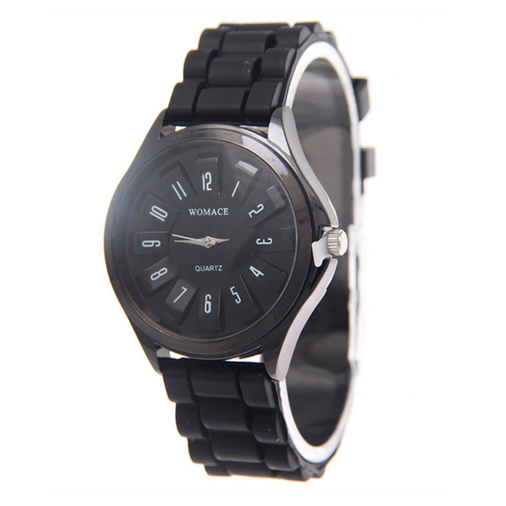 (Black) Unisex Silicone Strap Quartz Watch