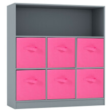 (Grey, Dark Pink) Wooden 7 Cubed Bookcase Units Shelves 6 Drawers