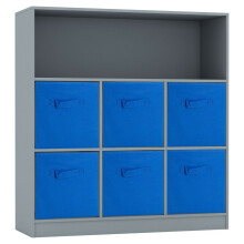 (Grey, Dark Blue) Wooden 7 Cubed Bookcase Units Shelves 6 Drawers