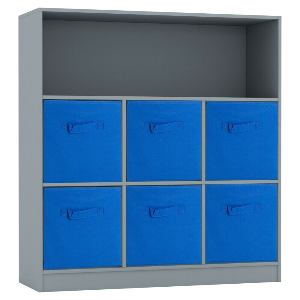 (Grey, Dark Blue) Wooden 7 Cubed Bookcase Units Shelves 6 Drawers