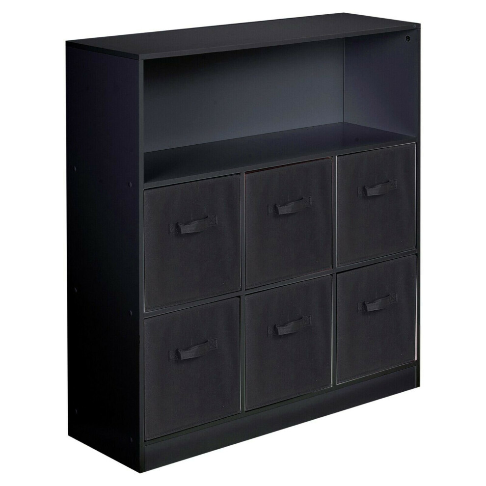 (Black, Black) Wooden 7 Cubed Bookcase Units Shelves 6 Drawers