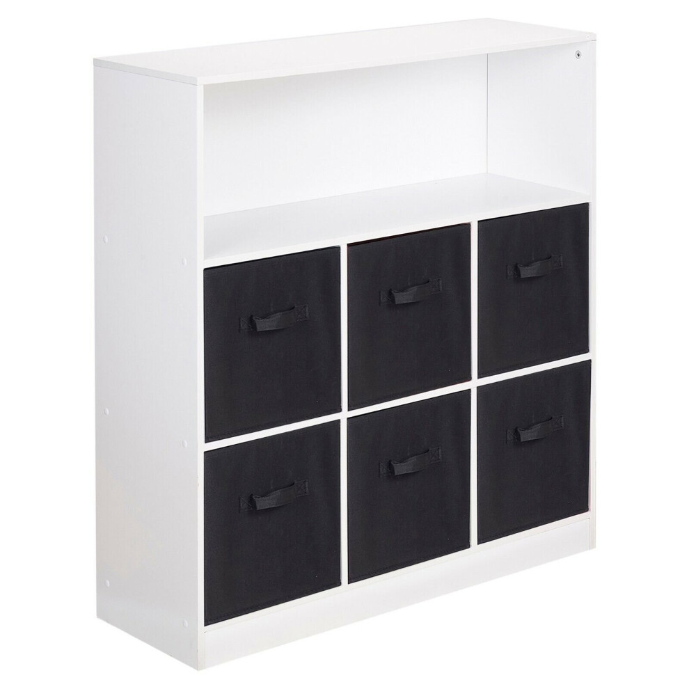 (White, Black) Wooden 7 Cubed Bookcase Units Shelves 6 Drawers