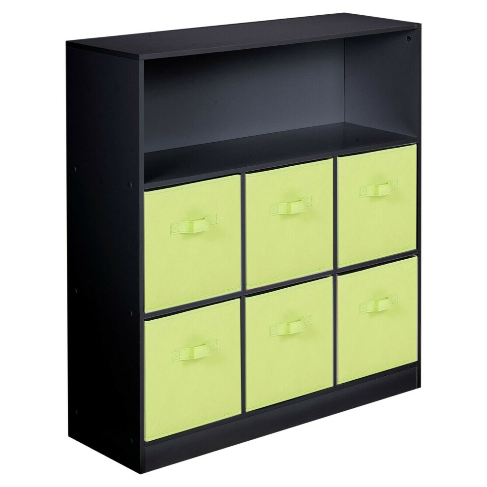 (Black, Green) Wooden 7 Cubed Bookcase Units Shelves 6 Drawers