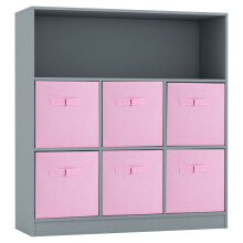 (Grey, Light Pink) Wooden 7 Cubed Bookcase Units Shelves 6 Drawers