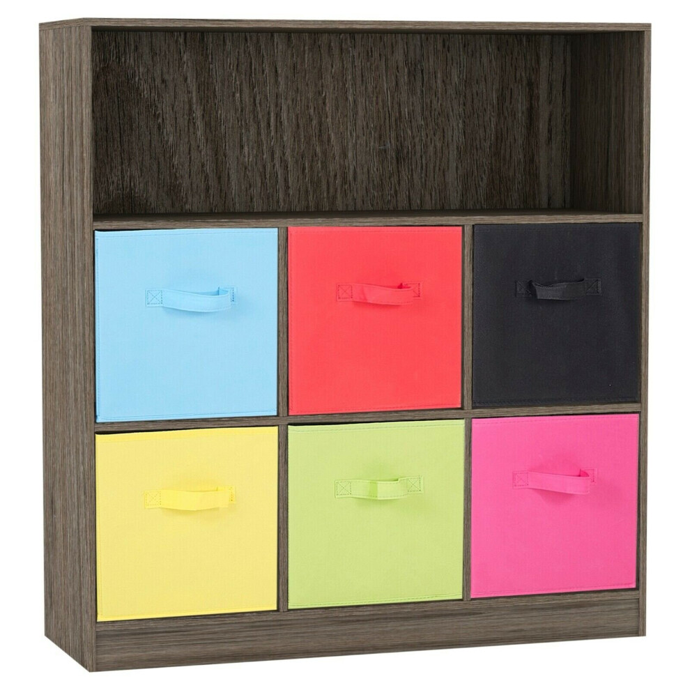 Urbn Living (Anthracite Oak, Multicolour) Wooden 7 Cubed Bookcase Units Shelves 6 Drawers Multicoloured