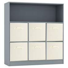 (Grey, White) Wooden 7 Cubed Bookcase Units Shelves 6 Drawers