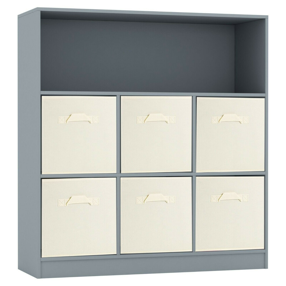 (Grey, White) Wooden 7 Cubed Bookcase Units Shelves 6 Drawers-image-OPC-P8RFXFZ-NEW