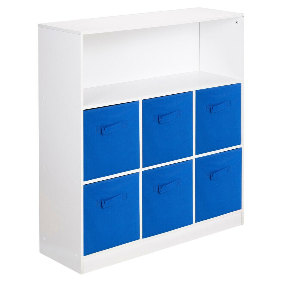 (White, Dark Blue) Wooden 7 Cubed Bookcase Units Shelves 6 Drawers