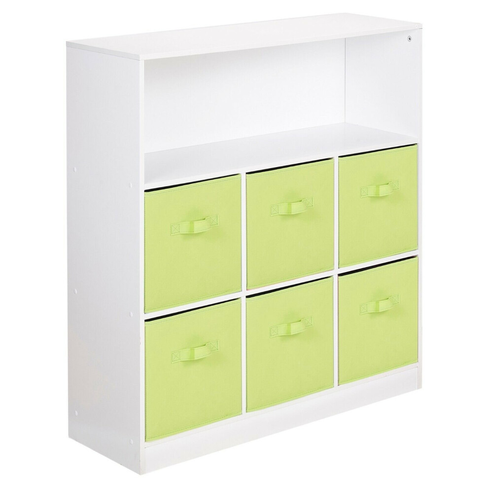 (White, Green) Wooden 7 Cubed Bookcase Units Shelves 6 Drawers