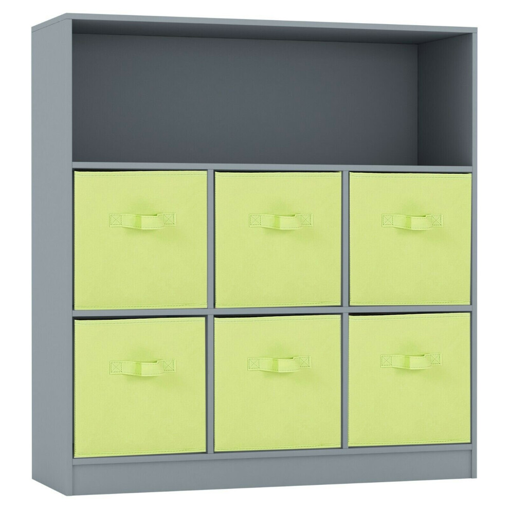 (Grey, Green) Wooden 7 Cubed Bookcase Units Shelves 6 Drawers