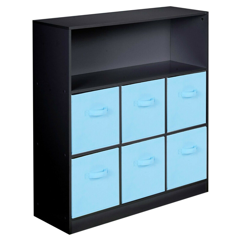 (Black, Sky Blue) Wooden 7 Cubed Bookcase Units Shelves 6 Drawers