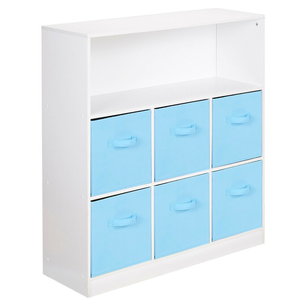 (White, Sky Blue) Wooden 7 Cubed Bookcase Units Shelves 6 Drawers