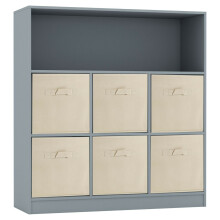 (Grey, Beige) Wooden 7 Cubed Bookcase Units Shelves 6 Drawers