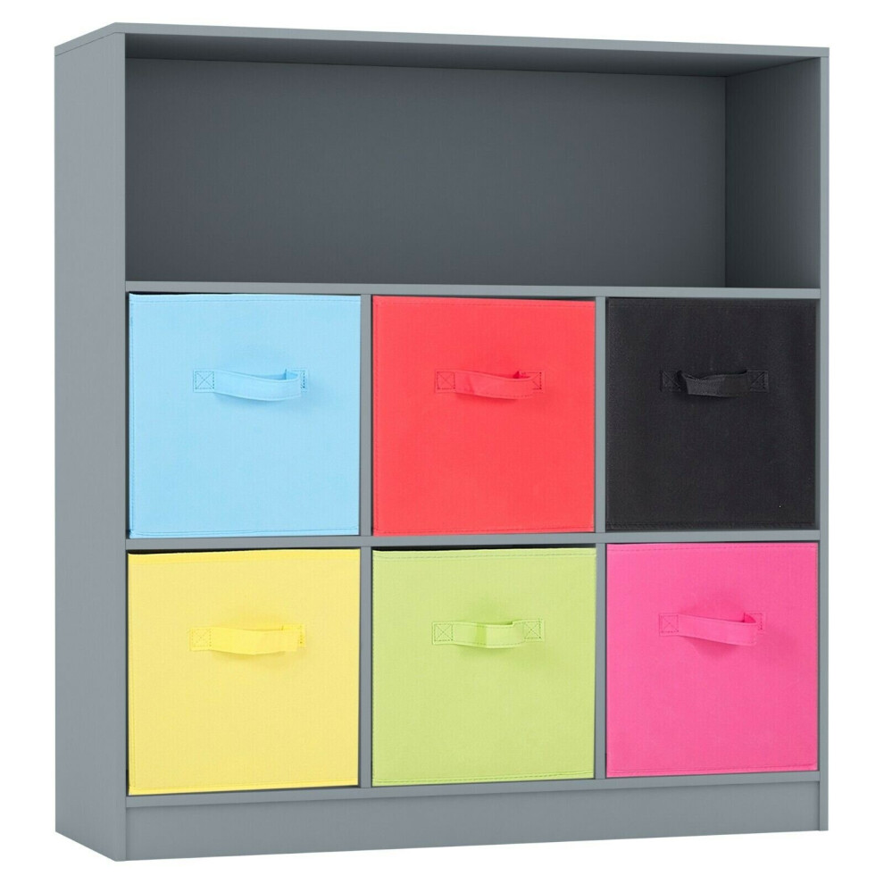 (Grey, Multicolour) Wooden 7 Cubed Bookcase Units Shelves 6 Drawers