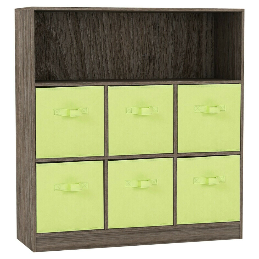 (Anthracite Oak, Green) Wooden 7 Cubed Bookcase Units Shelves 6 Drawers