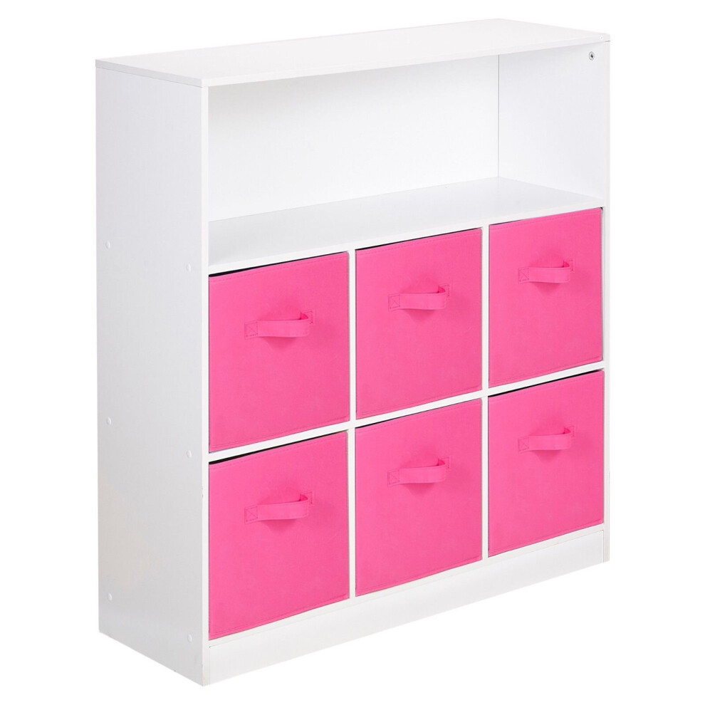 (White, Dark Pink) Wooden 7 Cubed Bookcase Units Shelves 6 Drawers