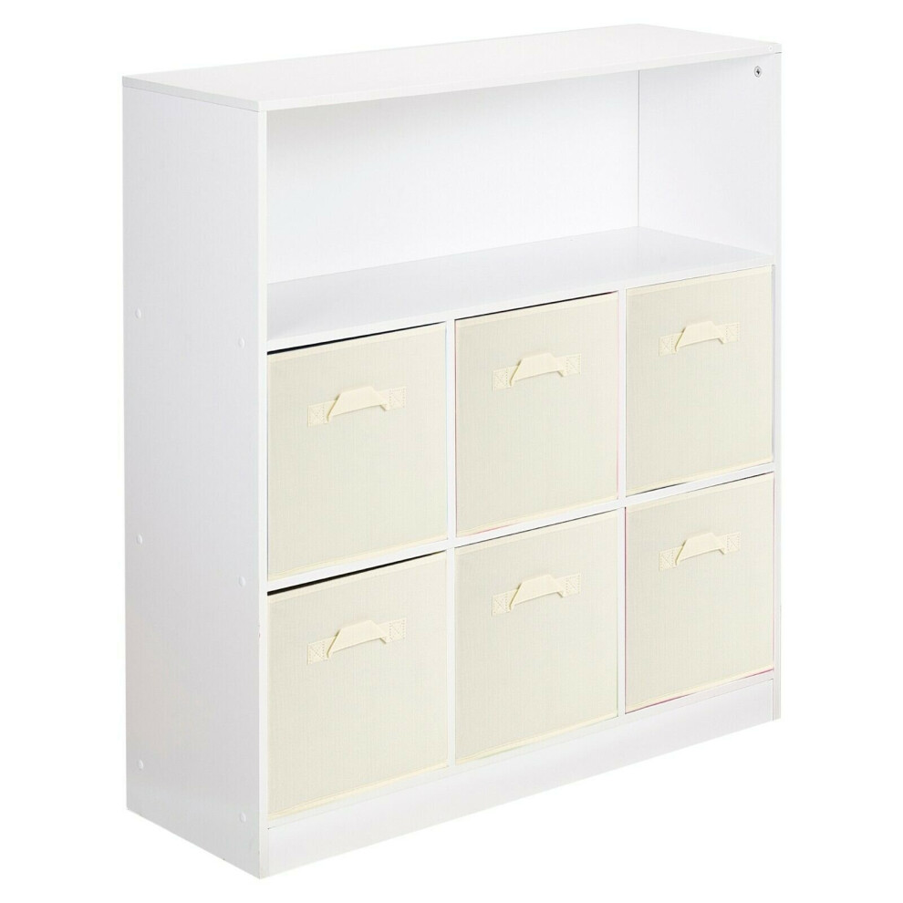 (White, White) Wooden 7 Cubed Bookcase Units Shelves 6 Drawers