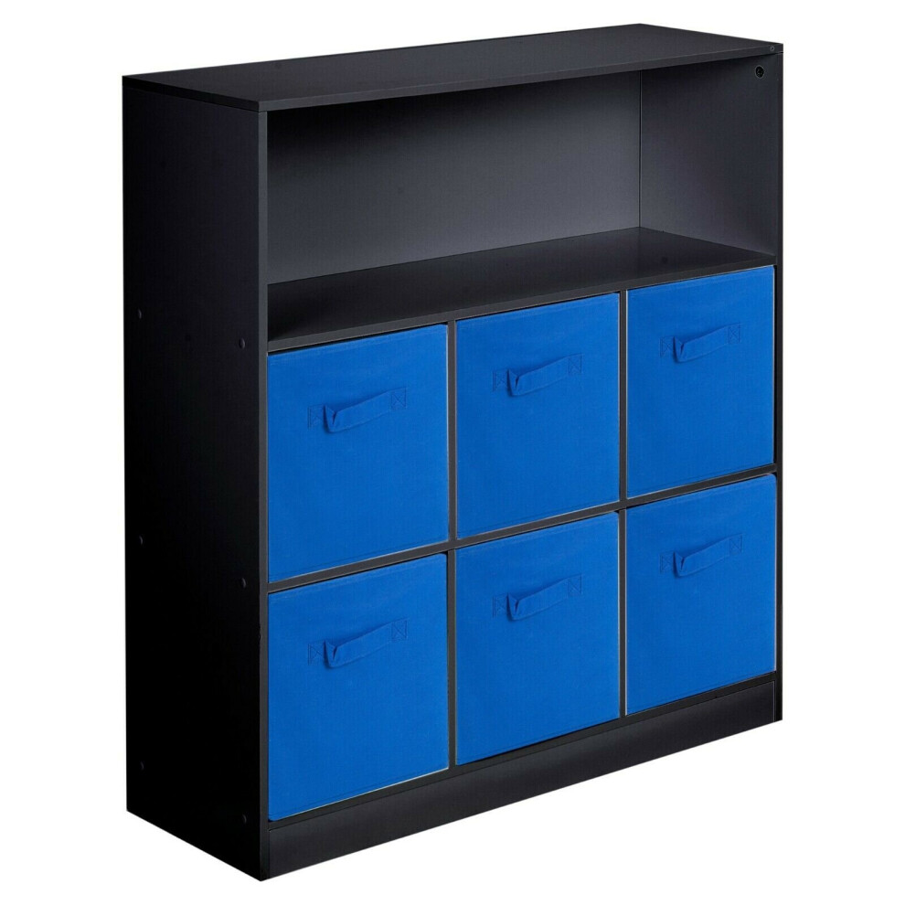 (Black, Dark Blue) Wooden 7 Cubed Bookcase Units Shelves 6 Drawers