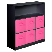 (Black, Dark Pink) Wooden 7 Cubed Bookcase Units Shelves 6 Drawers