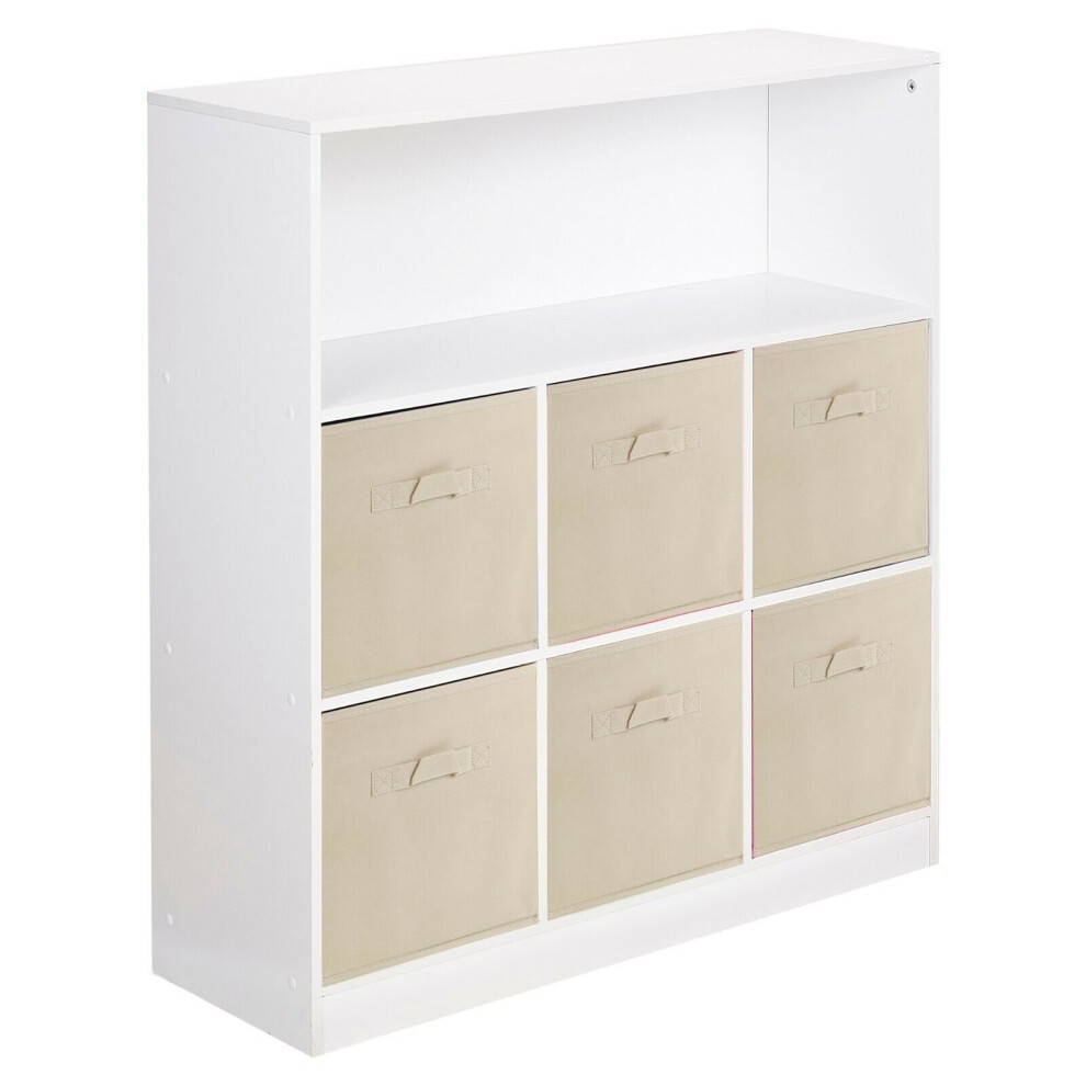 (White, Beige) Wooden 7 Cubed Bookcase Units Shelves 6 Drawers