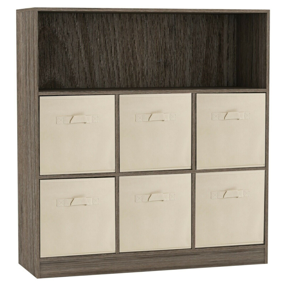 Urbn Living (Anthracite Oak, Beige) Wooden 7 Cubed Bookcase Units Shelves 6 Drawers Cream