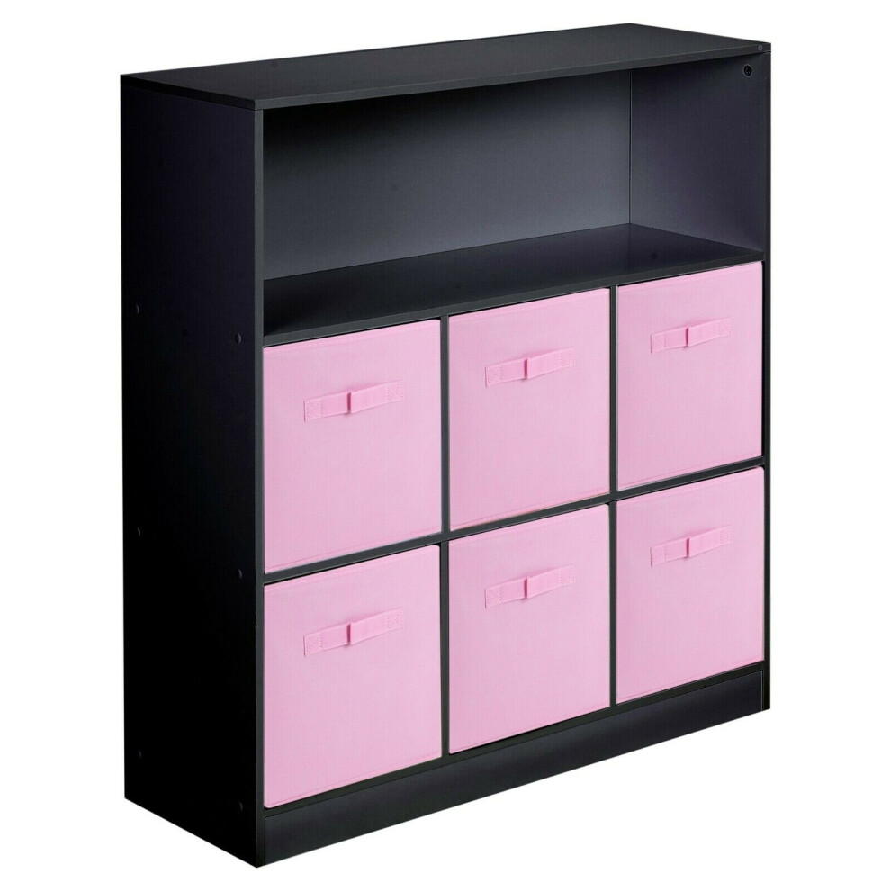 (Black, Light Pink) Wooden 7 Cubed Bookcase Units Shelves 6 Drawers