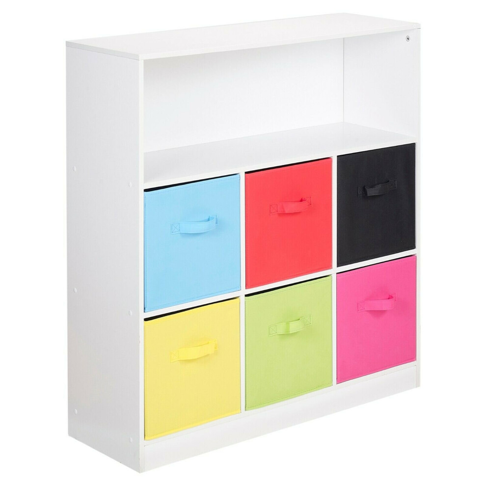 (White, Multicolour) Wooden 7 Cubed Bookcase Units Shelves 6 Drawers