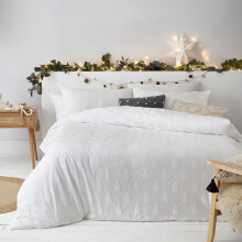 (Snow, Double) The Linen Yard Christmas Tufted Tree 100% Cotton Duvet Cover Set