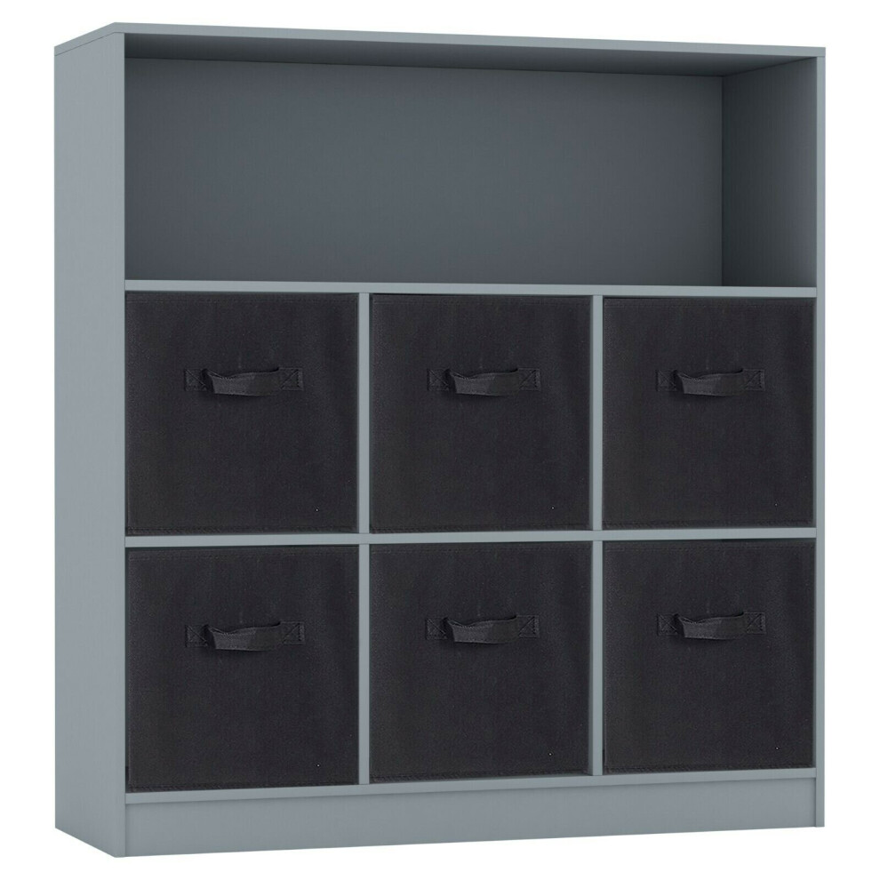 (Grey, Black) Wooden 7 Cubed Bookcase Units Shelves 6 Drawers