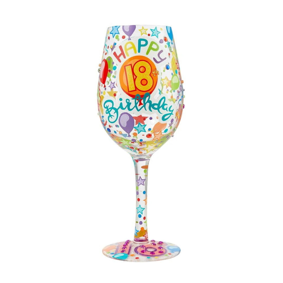 Lolita 18th Birthday Embellished Funky Hand Painted Decorated Wine Glass 