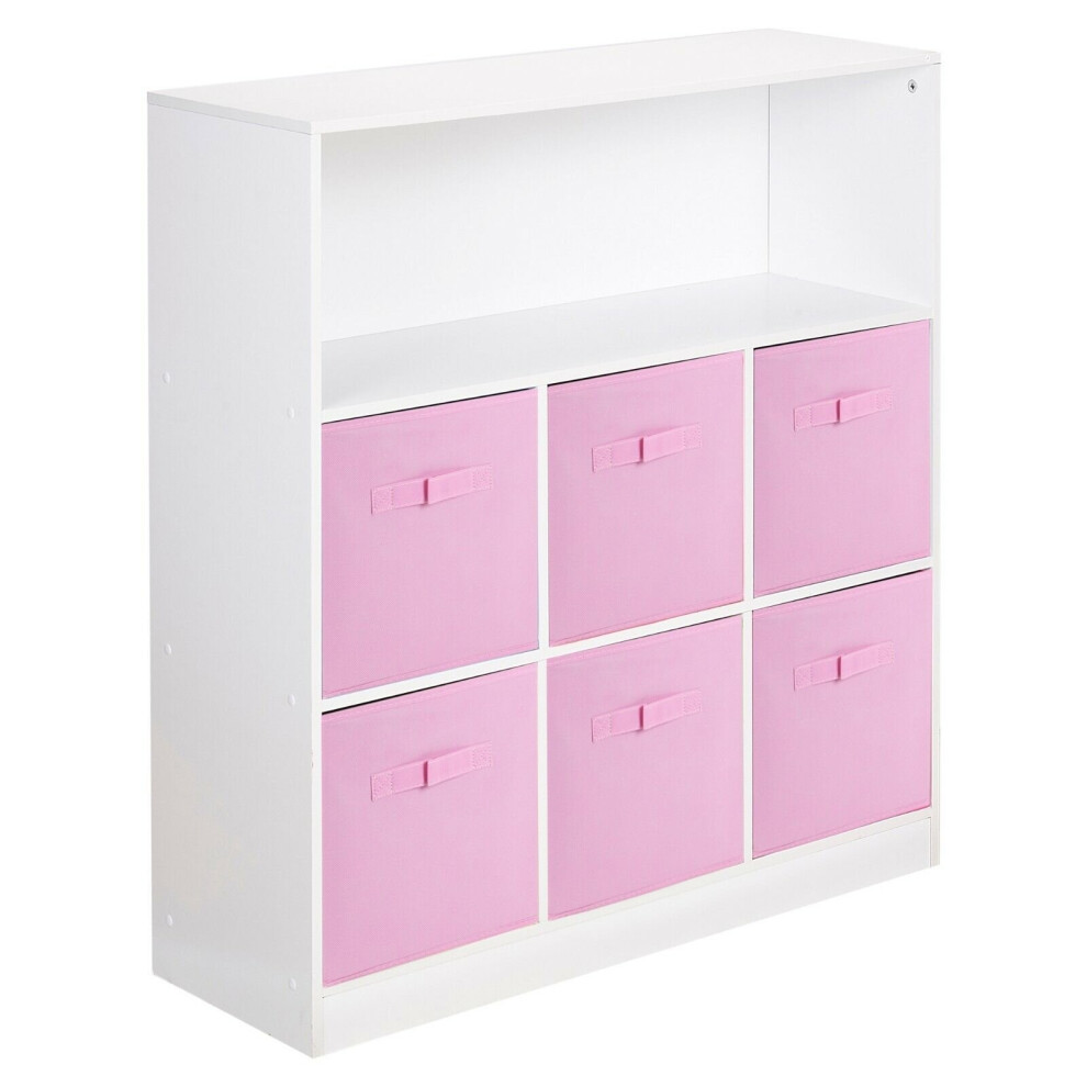 (White, Light Pink) Wooden 7 Cubed Bookcase Units Shelves 6 Drawers