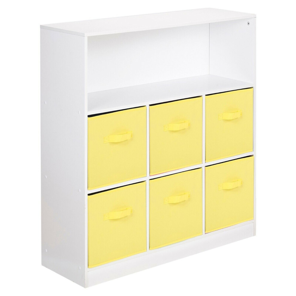 (White, Yellow) Wooden 7 Cubed Bookcase Units Shelves 6 Drawers