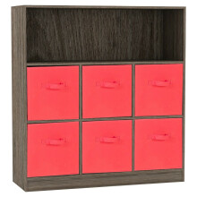 (Anthracite Oak, Red) Wooden 7 Cubed Bookcase Units Shelves 6 Drawers