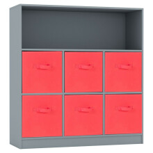 (Grey, Red) Wooden 7 Cubed Bookcase Units Shelves 6 Drawers