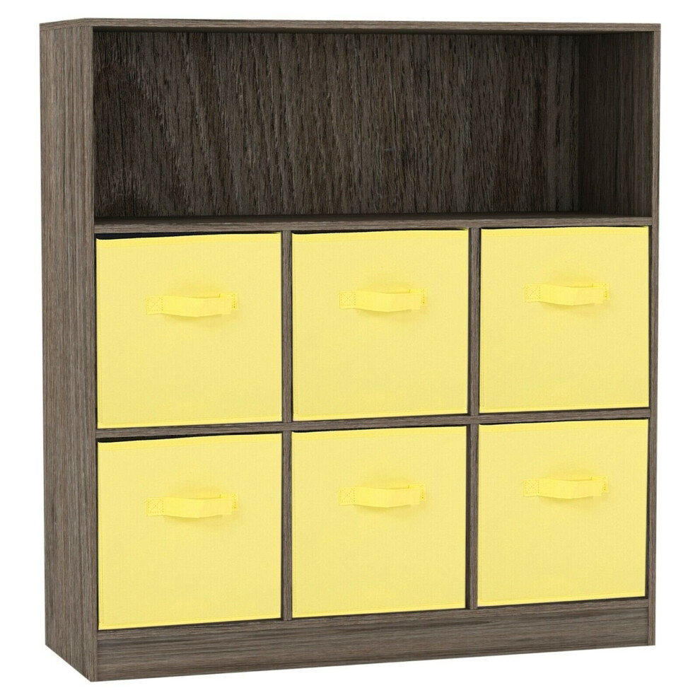 (Anthracite Oak, Yellow) Wooden 7 Cubed Bookcase Units Shelves 6 Drawers