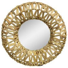 46cm Large Round Wall Hanging Mirror with Natural Wood Frame Woven Design