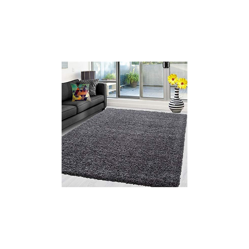 (Dark Grey, 160 x 230 cm (5 ft 3 in x 7 ft 7 in)) X Large Small Soft Shaggy Rugs Modern Non Slip Rug