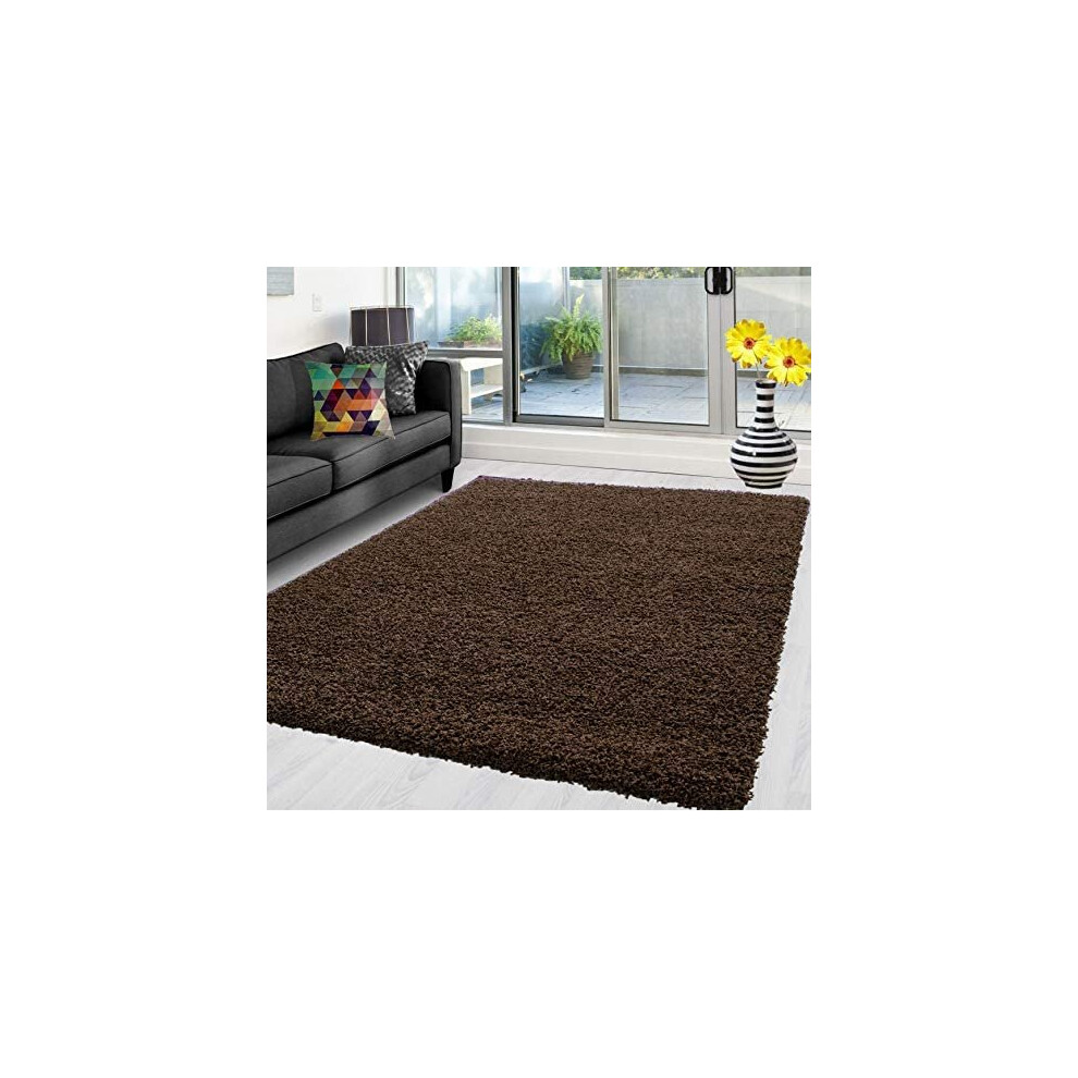 (Brown, 160 x 230 cm (5 ft 3 in x 7 ft 7 in)) X Large Small Soft Shaggy Rugs Modern Non Slip Rug