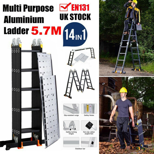 5.7M Aluminium Folding Ladder Multi Purpose W/ Scaffold Platform