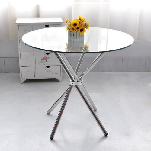 Living And Home Kitchen Dining Room Table Round Glass Top with Chrome Legs Office Cafe 2