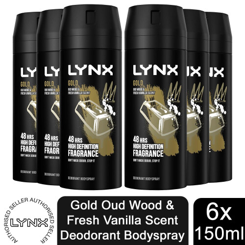 Lynx Lynx Body Spray Deodorant, Gold, 6 Pack, 150ml 2
