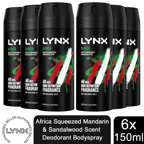 Lynx Lynx Body Spray Deodorant, Africa, 6 Pack, 150ml 1