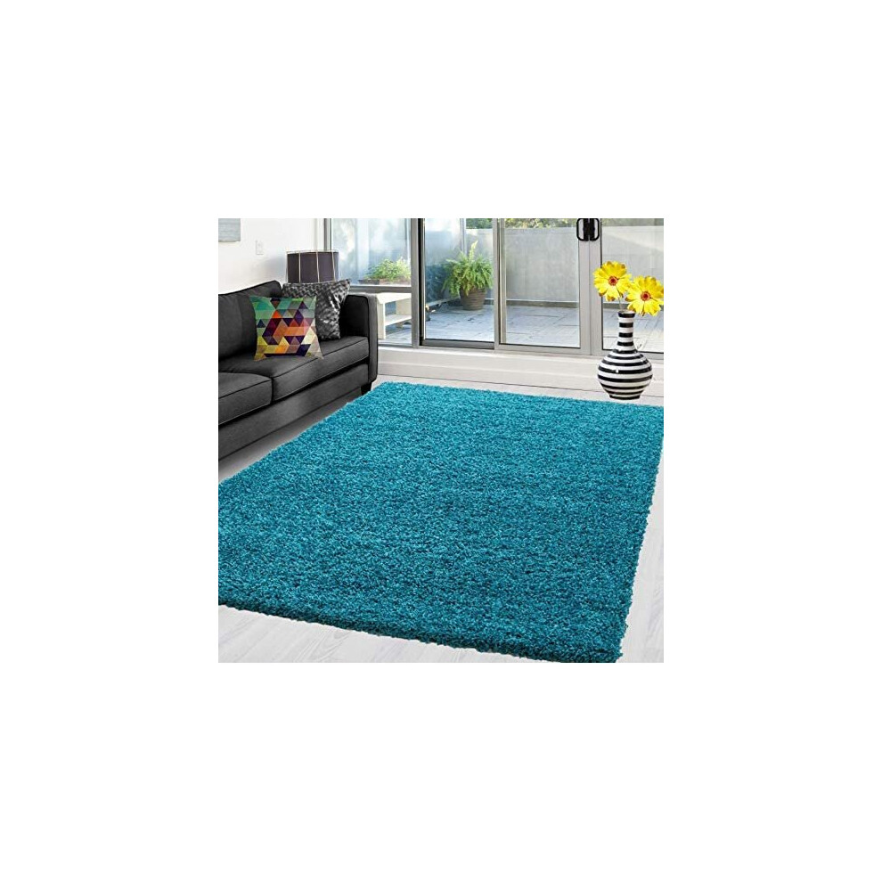 (Teal Blue, 120 x 170 cm (4 ft x 5 ft 6 in)) X Large Small Soft Shaggy Rugs Modern Non Slip Rug